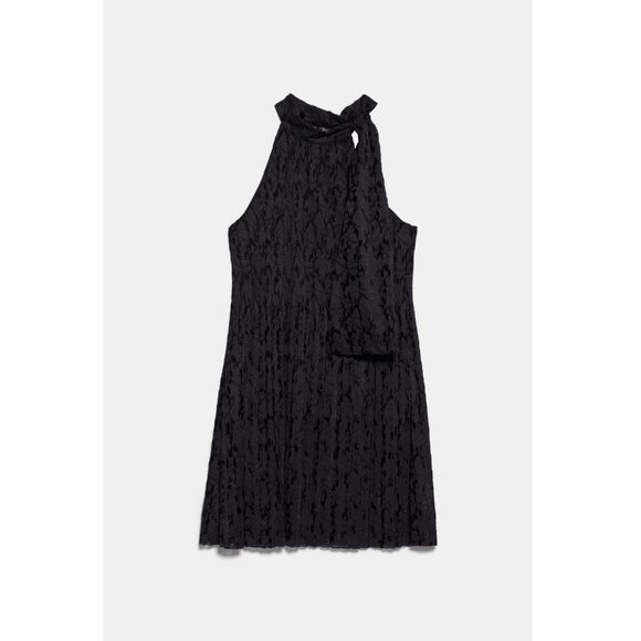 NWT Zara Size L Pleated Halter Bow Mini Dress - Picture 5 of 5